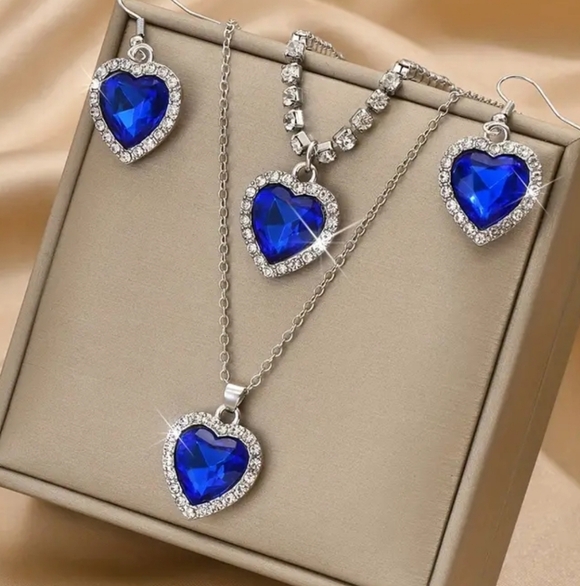 Heart Necklace set blue earrings - Picture 2 of 2